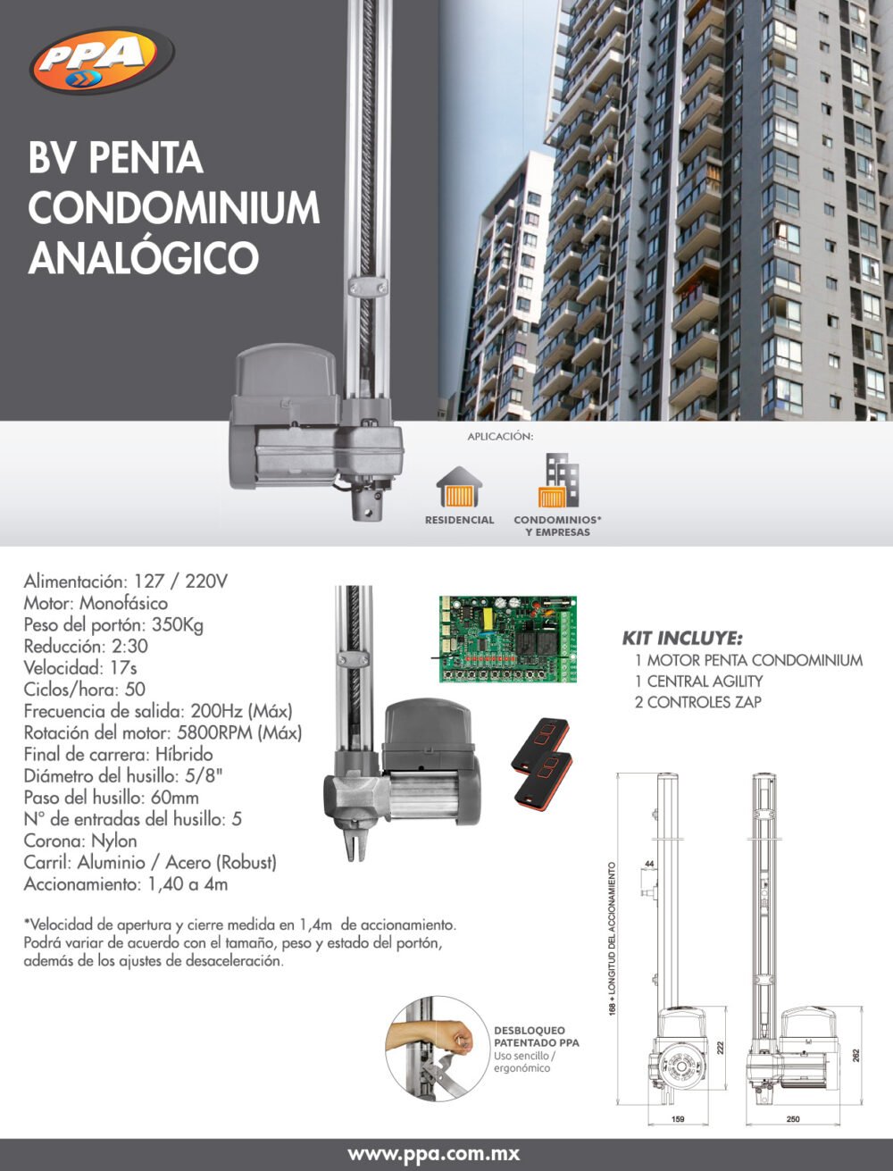 KIT BV PENTA CONDOMINIO ANALOGICA CON RIEL DE 2.00 MTS - Imagen 2