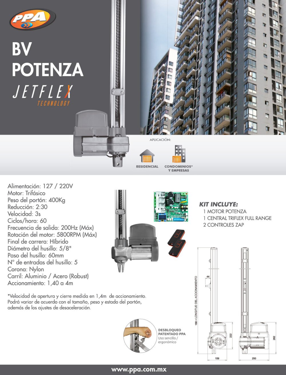 KIT BV POTENZA  JETFLEX CON RIEL DE 2MTS - Imagen 2