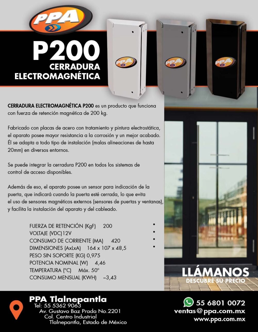 CERRADURA ELECTROMAGNÉTICA P200 NEGRA - Imagen 2